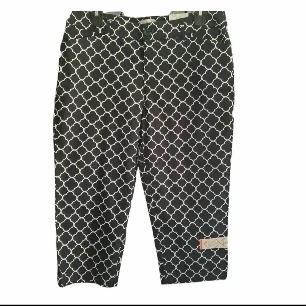 St Johns Bay Crop Pants Women 10 Slender Classic Fit Black White Bold Minimalist
